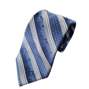 Pronto Uomo 100% Silk Tie Gray Blue Diagonal Stripes Men's Long Necktie 63.5"